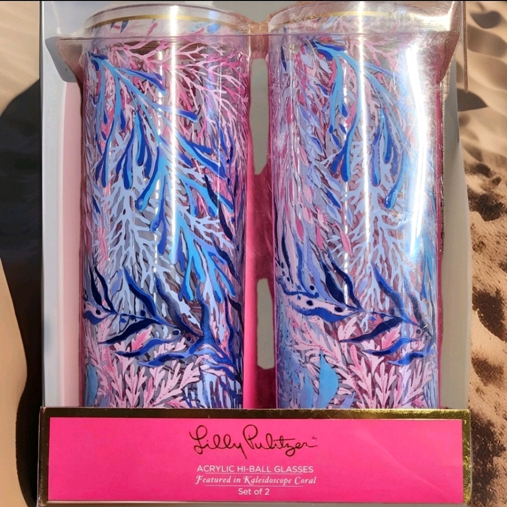 🎉 NWT Lilly Pulitzer Acrylic Highball Glasses Set of 2  Kalidescope Coral